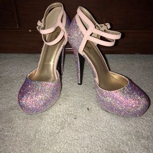 All blinged out pink heels
